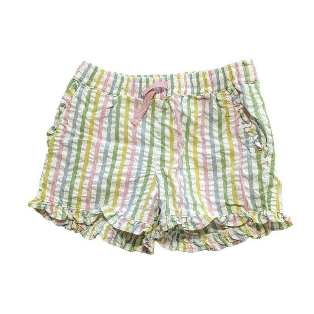 Mini Boden Rainbow Ticking Ruffle Shorts 7y